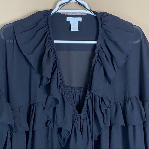 H&M NWOT Large black chiffon long sleeve blouse - Picture 4 of 8